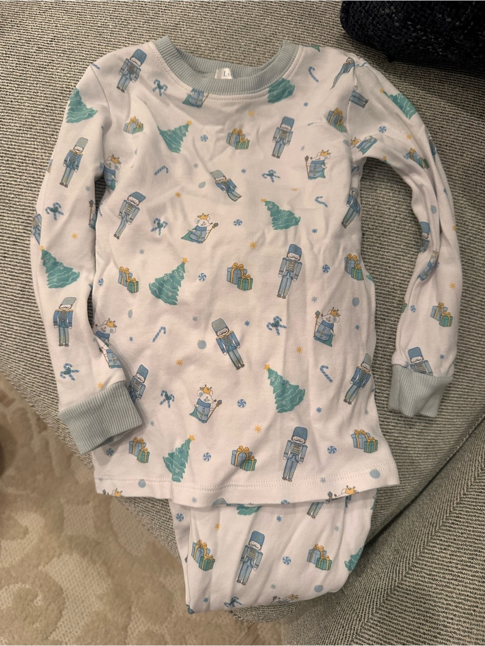 Children's White & Teal Nutcracker Print Pajama Set